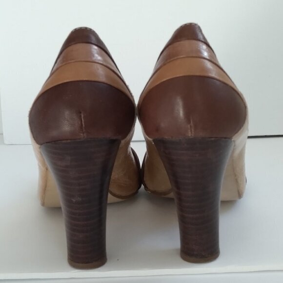 Steve Madden Peep Toe Pumps Multi Leathers Multi Browns Retro Femme Look Sz 8.5 - Picture 3 of 11